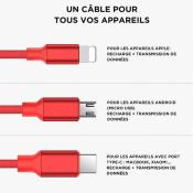 Câble USB 3 en 1 triple fiches en nylon tressé