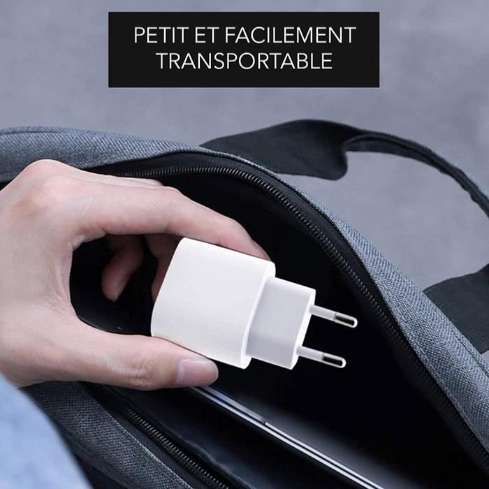 Bloc chargeur secteur rapide 20W + câble USB-C pour iPhone  14/13/12/11/PRO/MAX