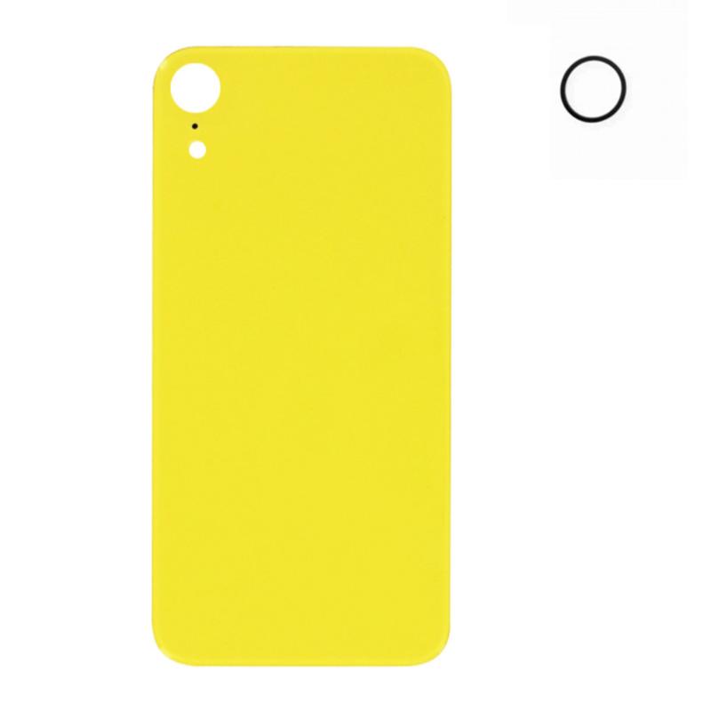 VITRE ARRIERE IPHONE XR CORAIL LOGO ADHESIF GROS TROU